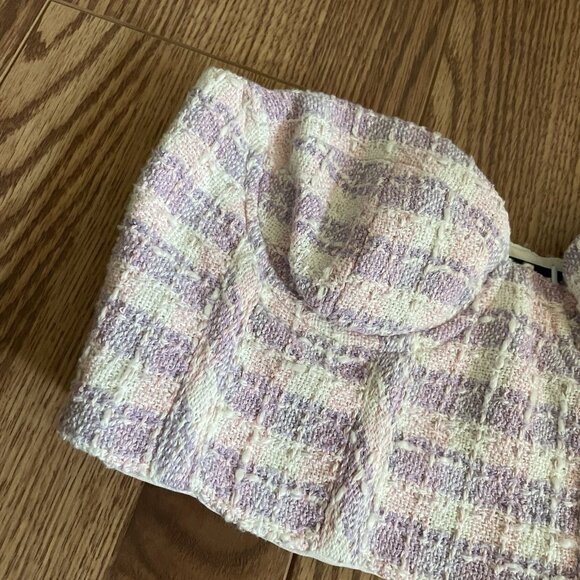 Zara Women S Plaid Textured Boucle Tweed Strapless Bustier Corset Crop Top NWT - Picture 5 of 12